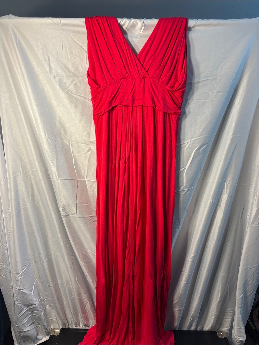 IMAN Red V-Neck Maxi Dress with Empire Waist